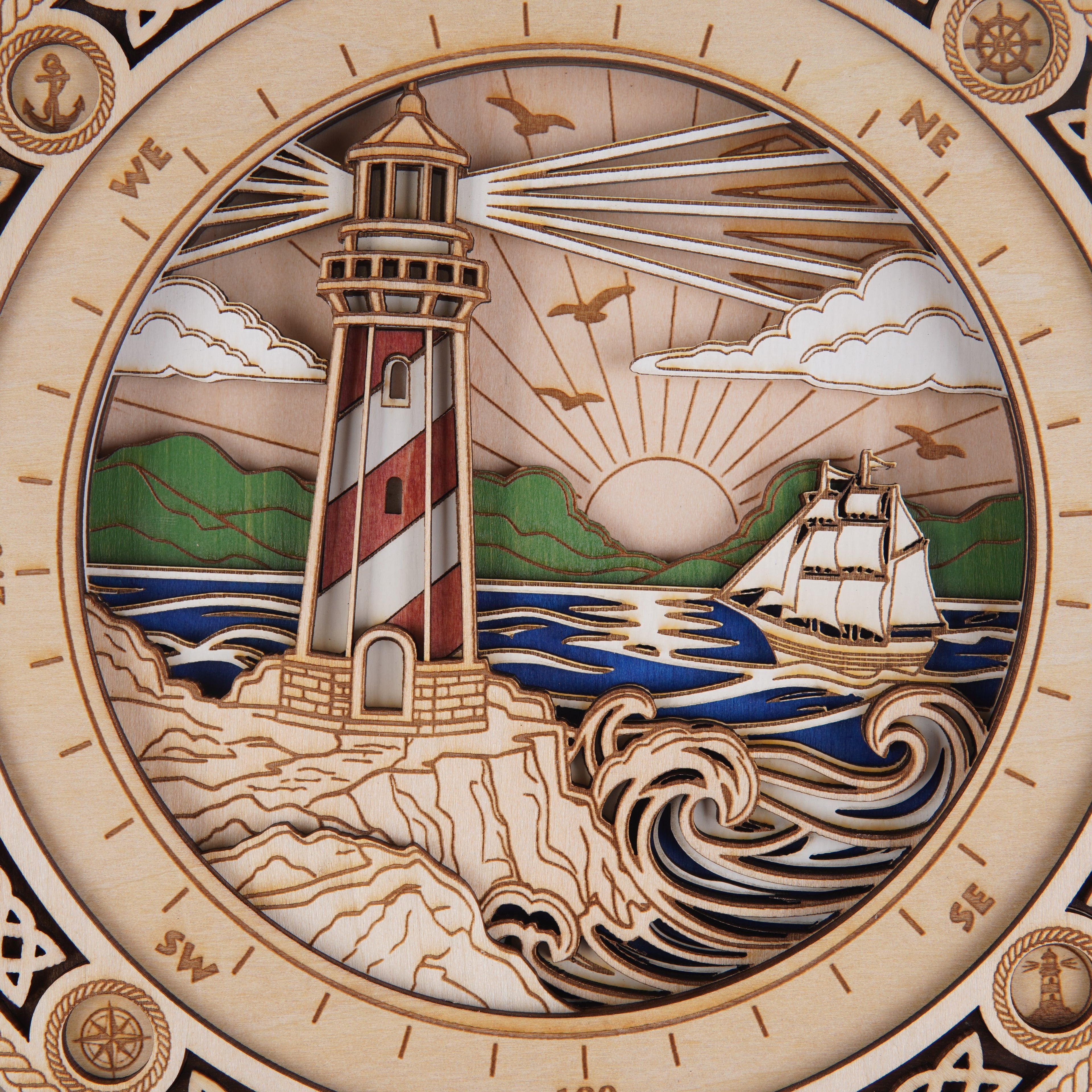 Lighthouse Compass Layered SVG | Laser Cut File | Coastal Wall Art | Glowforge, LightBurn, xTool, CNC