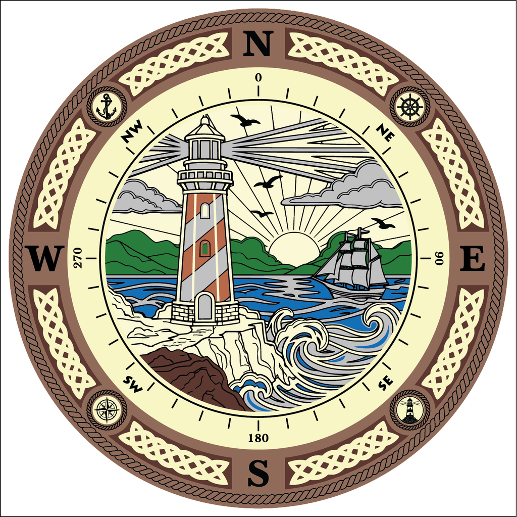 Lighthouse Compass Layered DIGITAL FILE | Laser Cut File | Svg/Ai/Dxf/Pdf