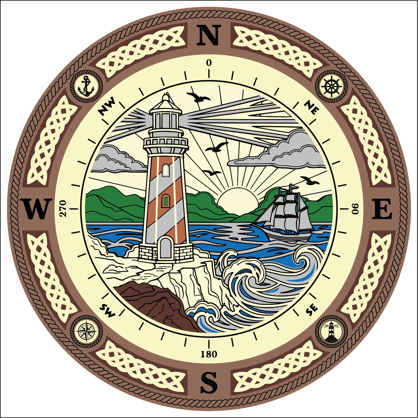 Lighthouse Compass Layered DIGITAL FILE | Laser Cut File | Svg/Ai/Dxf/Pdf